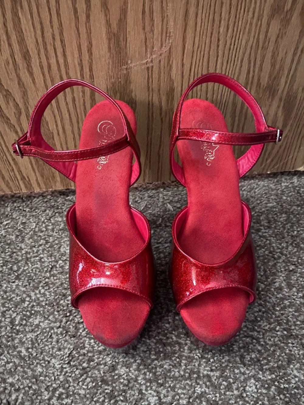 Adore-709GP Red Glitter 7in Sandals Pole Dance Stripper Heels Glitterati Sparkle - Picture 11 of 11